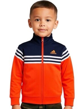 Adidas Kids Orange Navy Full Zip Track Jacket Sweatshirt Athletic Zip Up Size 5